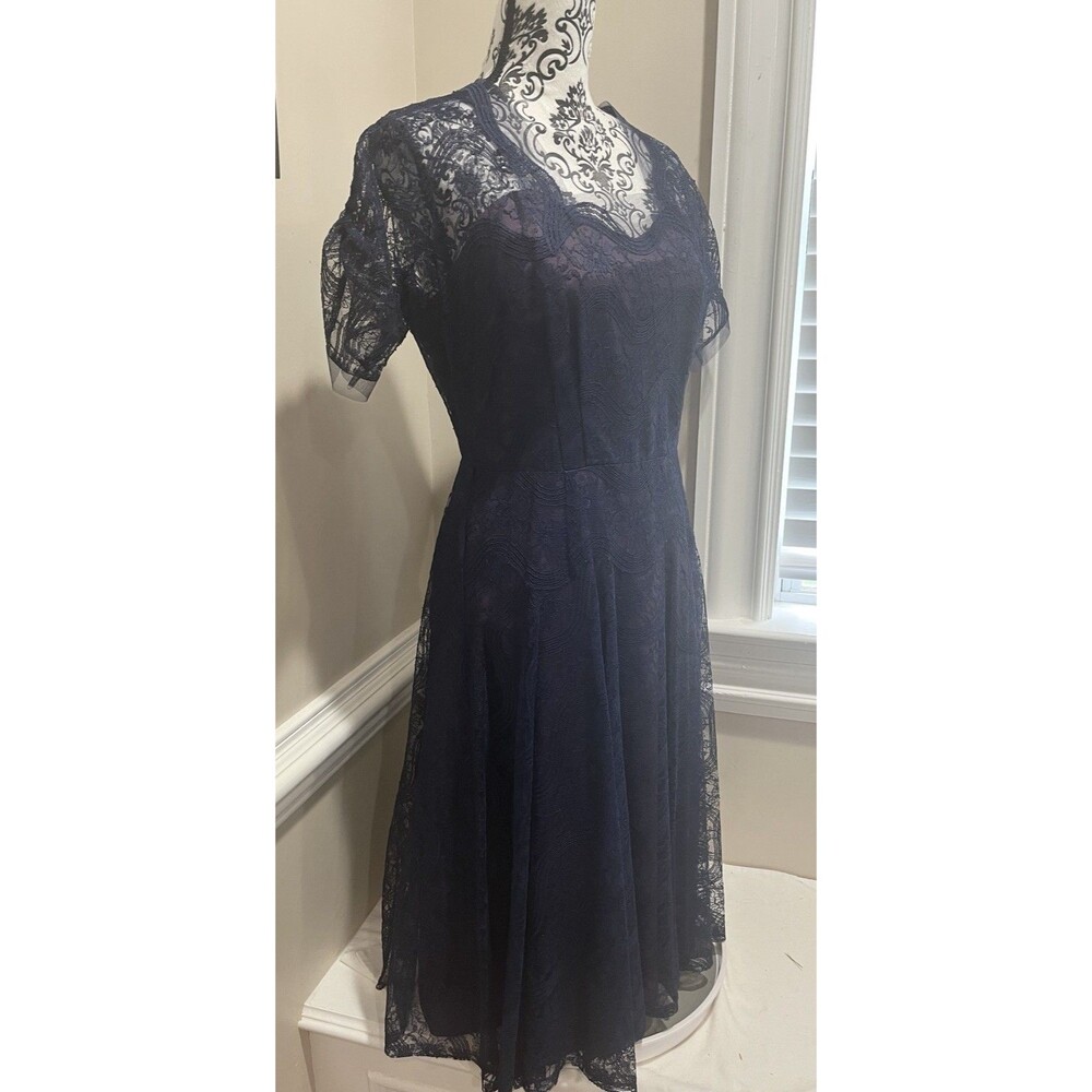 VTG 50’s Cocktail Prom Blue Lace Purple Taffeta Dress Womens Handmade*Flaw - Picture 3 of 16